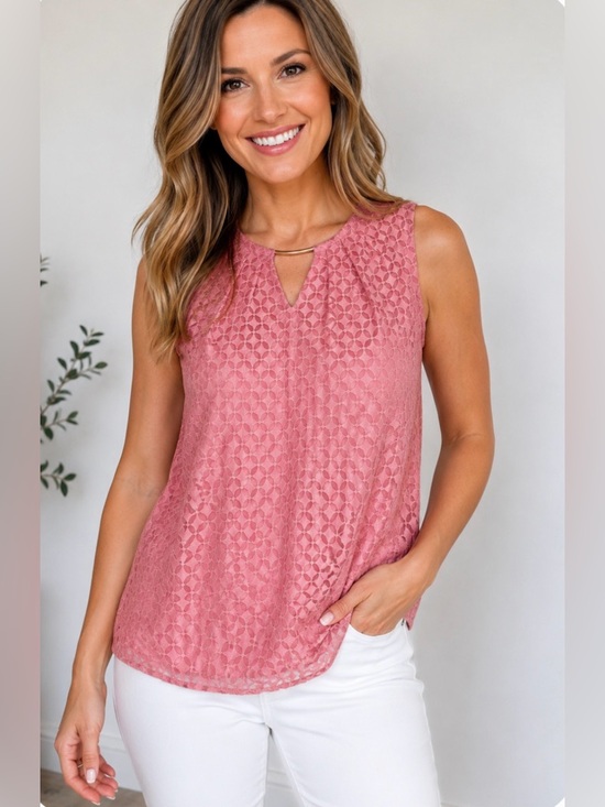 Liz Claiborne Tops - NWT Liz Claiborne Pink Lace Sleeveless Blouse Top Medium Feminine Chic